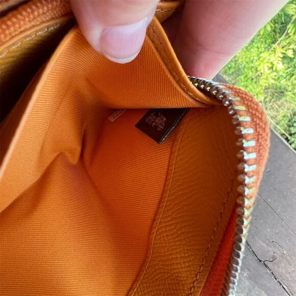 COACH Long Zip-Around Orange Papaya Pebble Leather Wallet w Silver Hardware - Picture 9 of 9